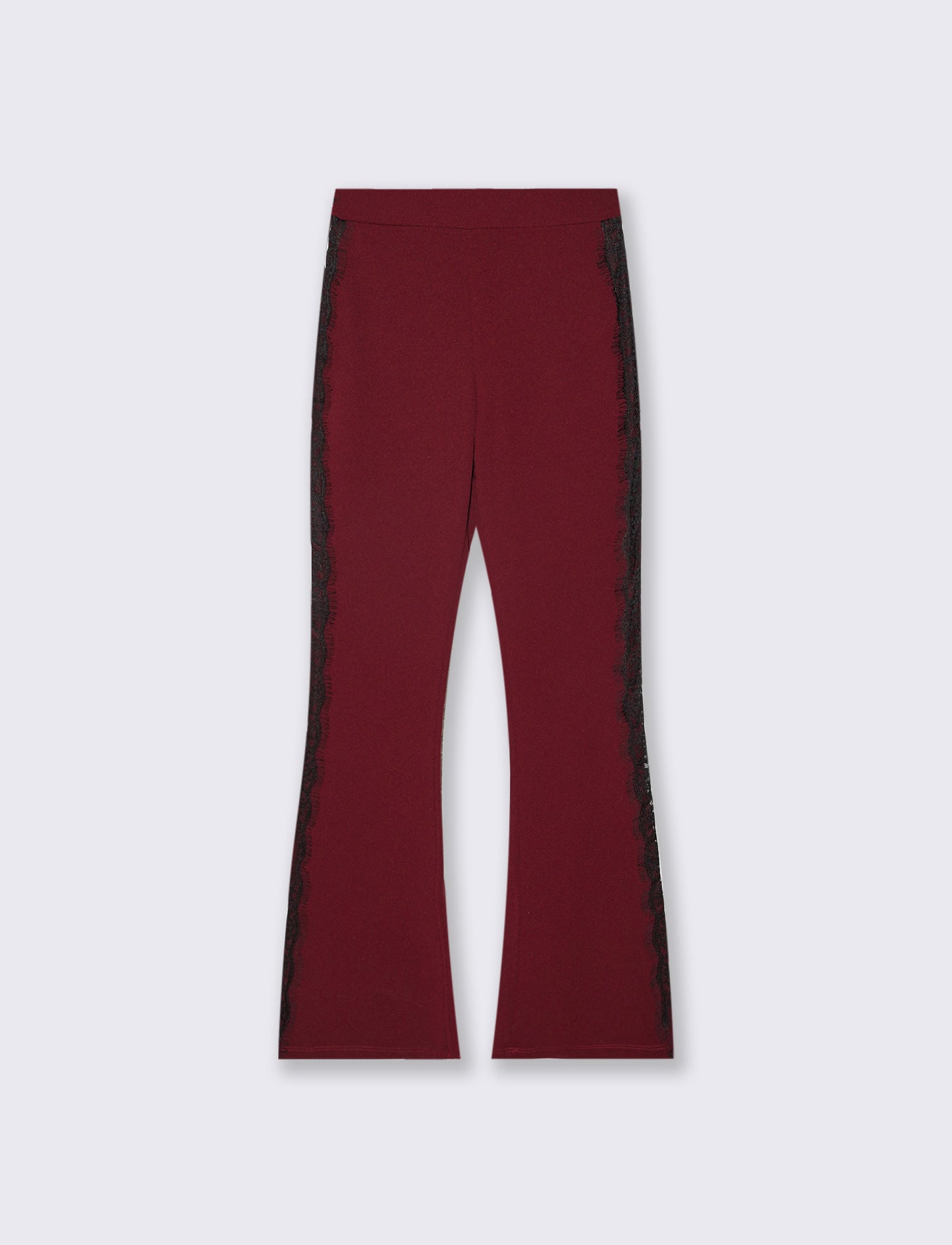Pantalone a zampa con inserti laterali in pizzo - Bordeaux