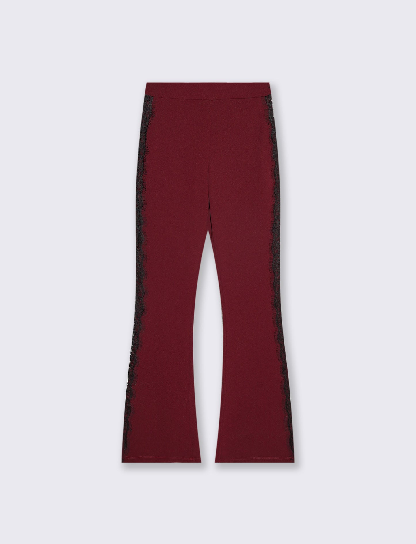 Pantalone a zampa con inserti laterali in pizzo - Bordeaux