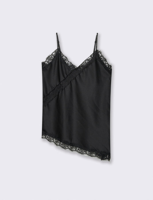 Top pizzo con bretelline - Nero