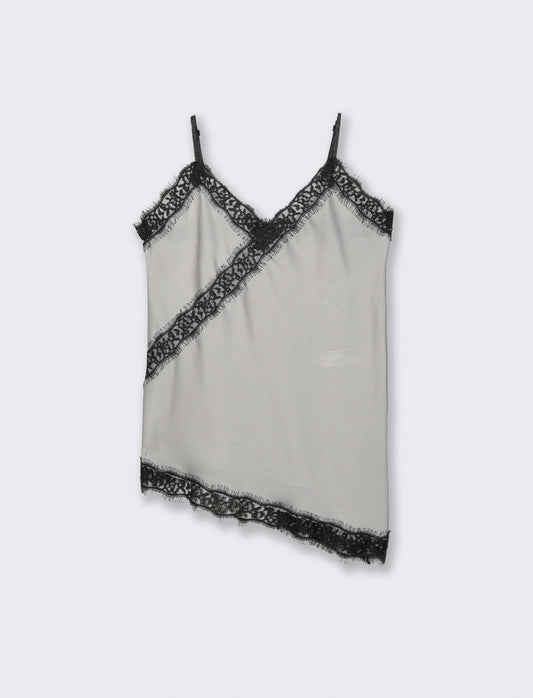 Top pizzo con bretelline - Grigio