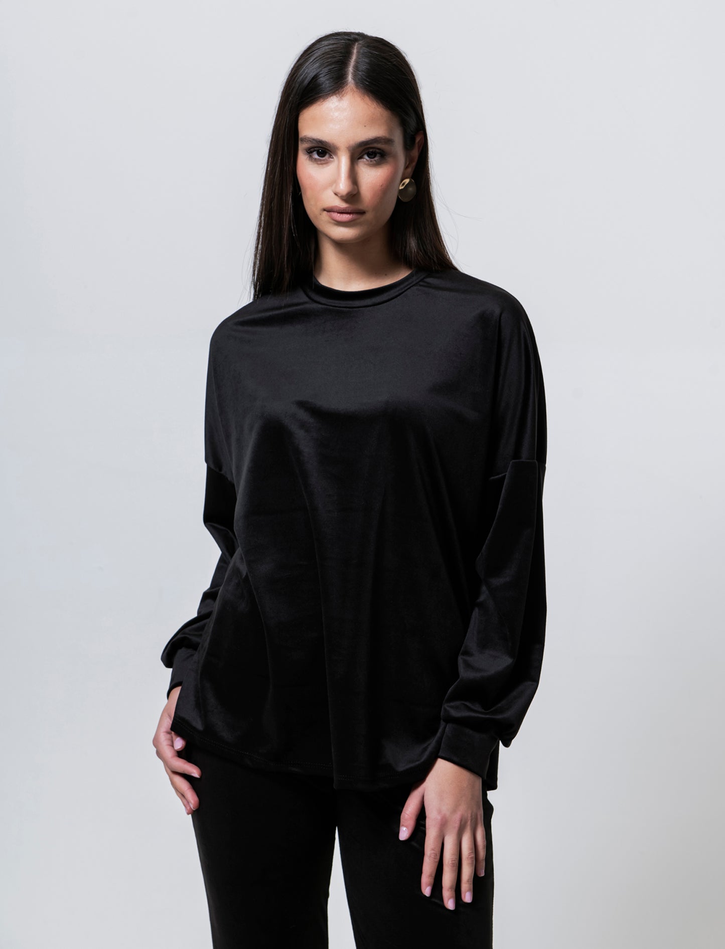 Maglia in ciniglia girocollo - Nero