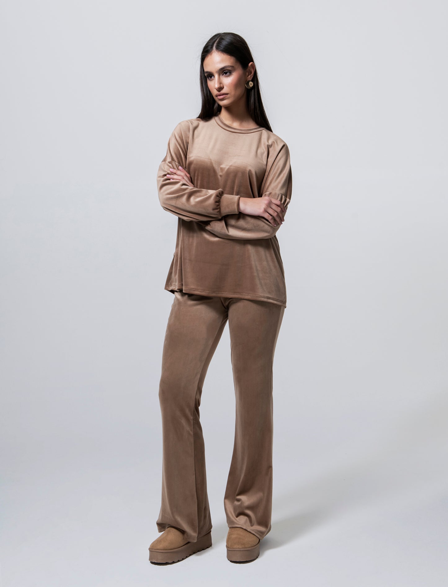 Maglia in ciniglia girocollo - Cammello