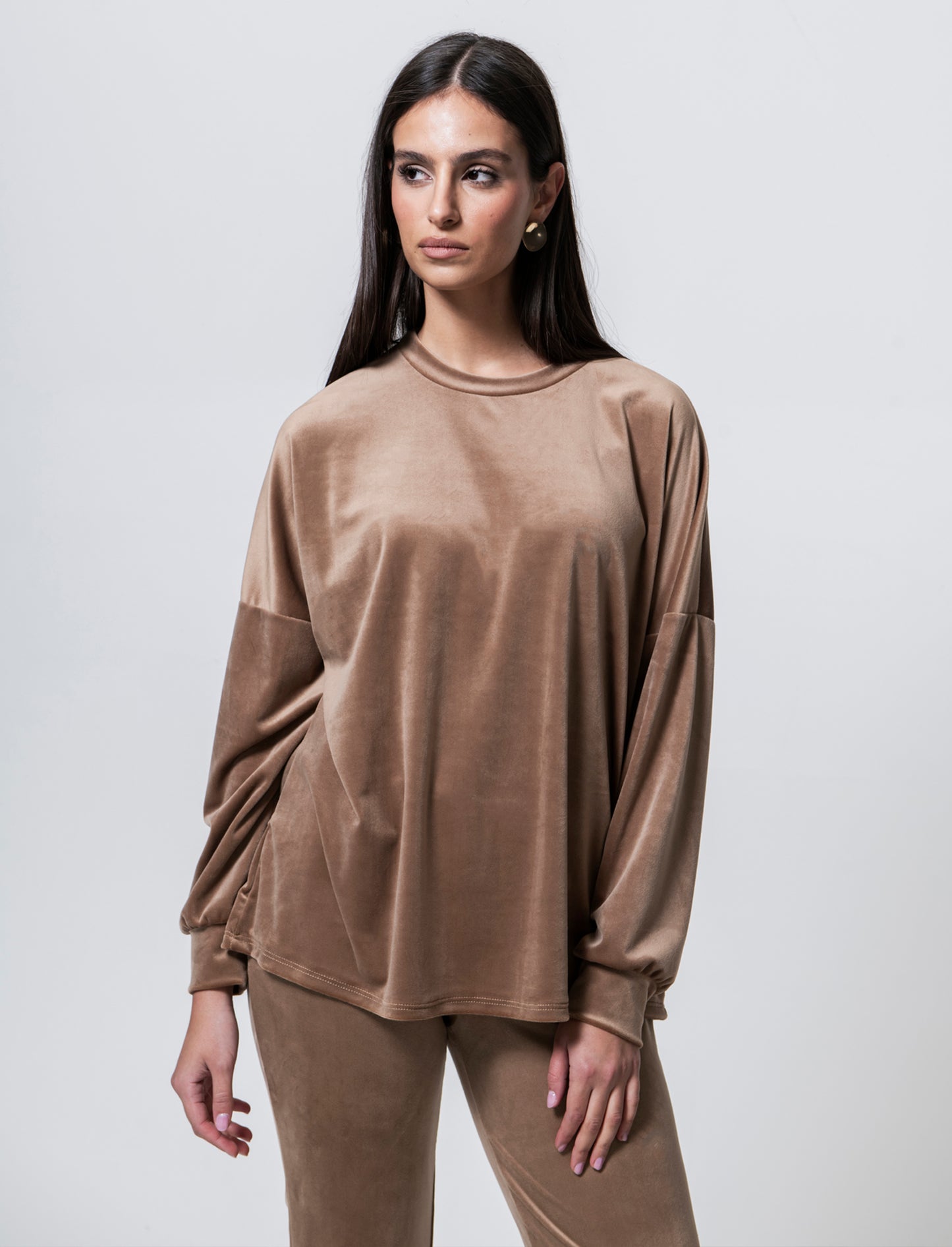 Maglia in ciniglia girocollo - Cammello