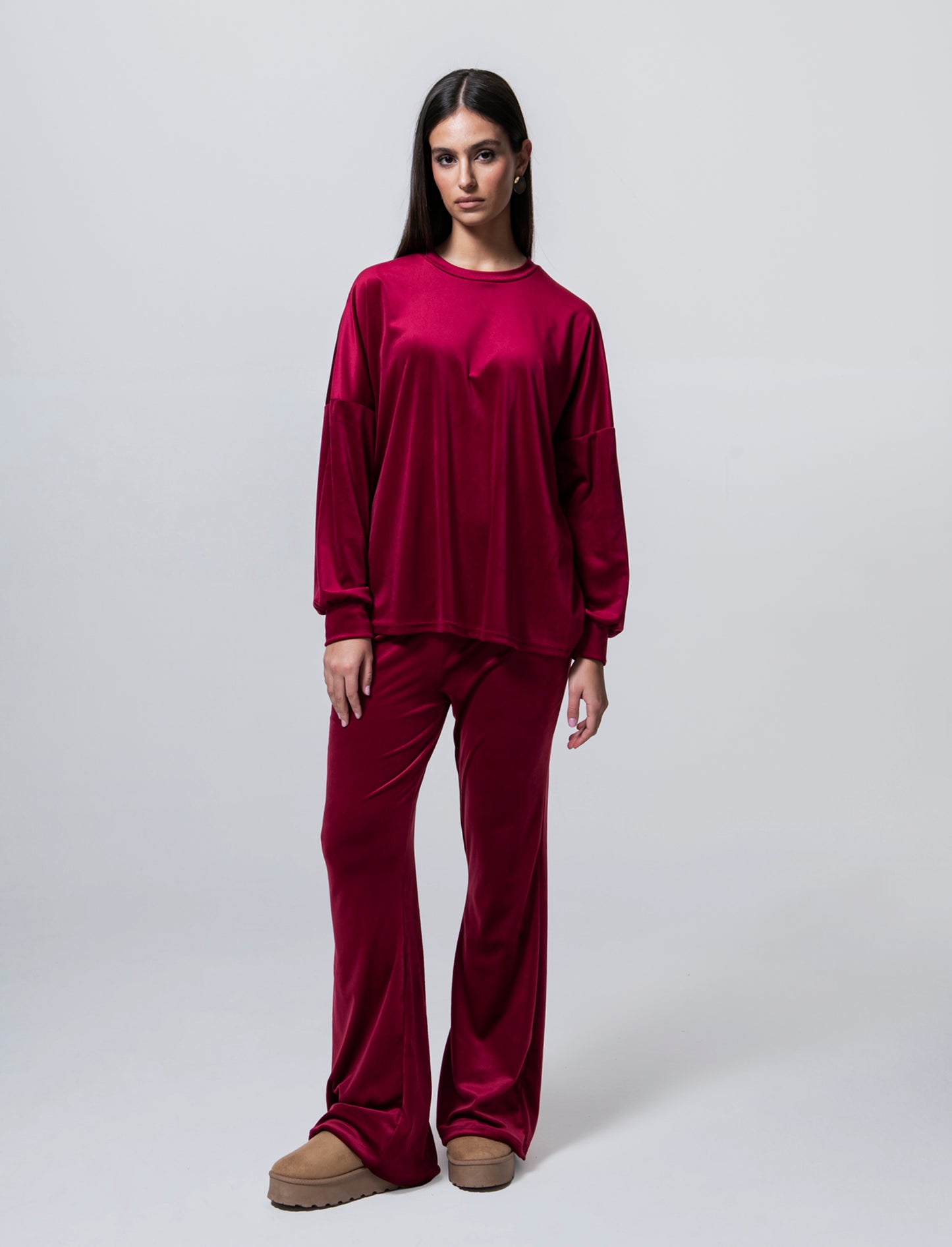 Maglia in ciniglia girocollo - Bordeaux