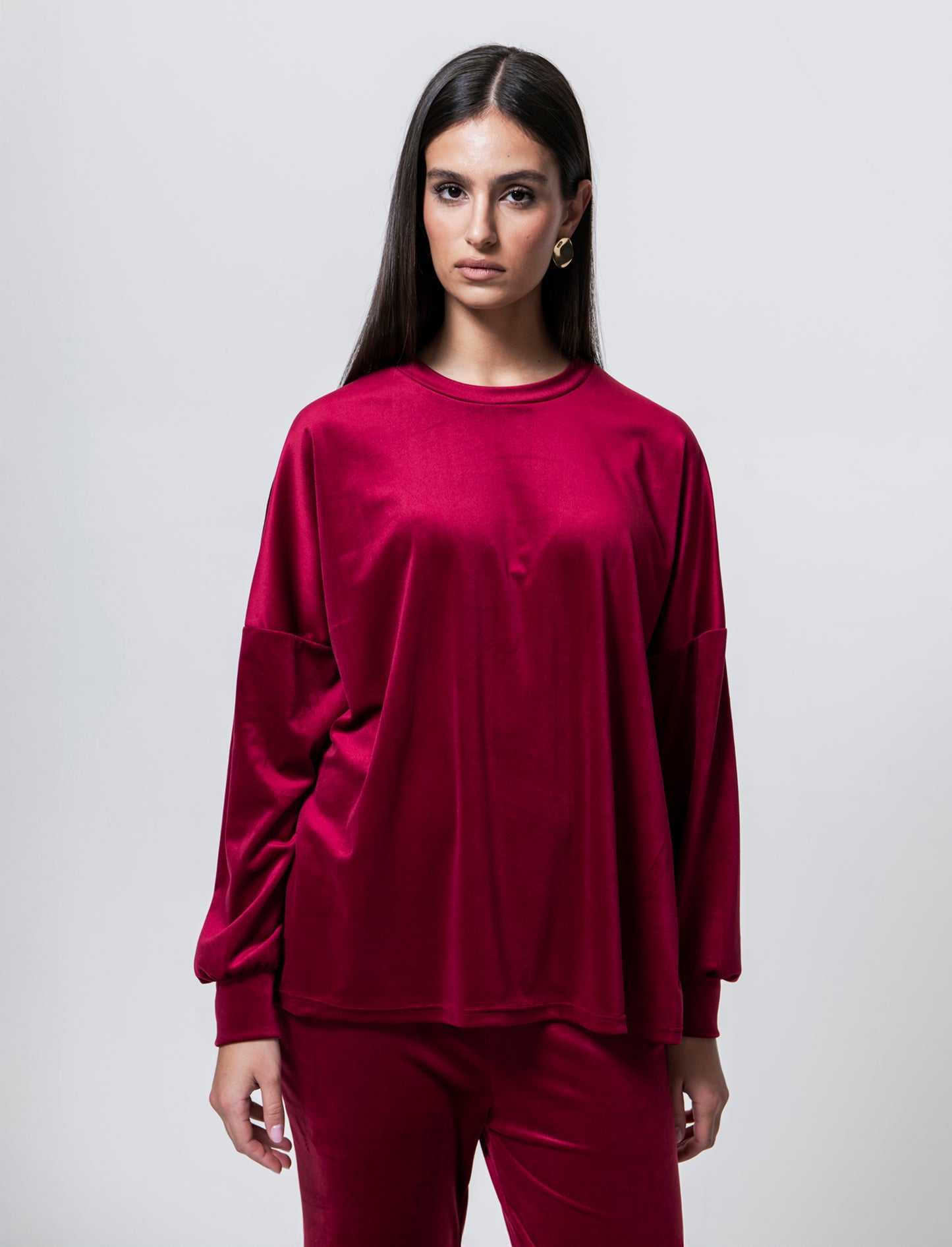 Maglia in ciniglia girocollo - Bordeaux