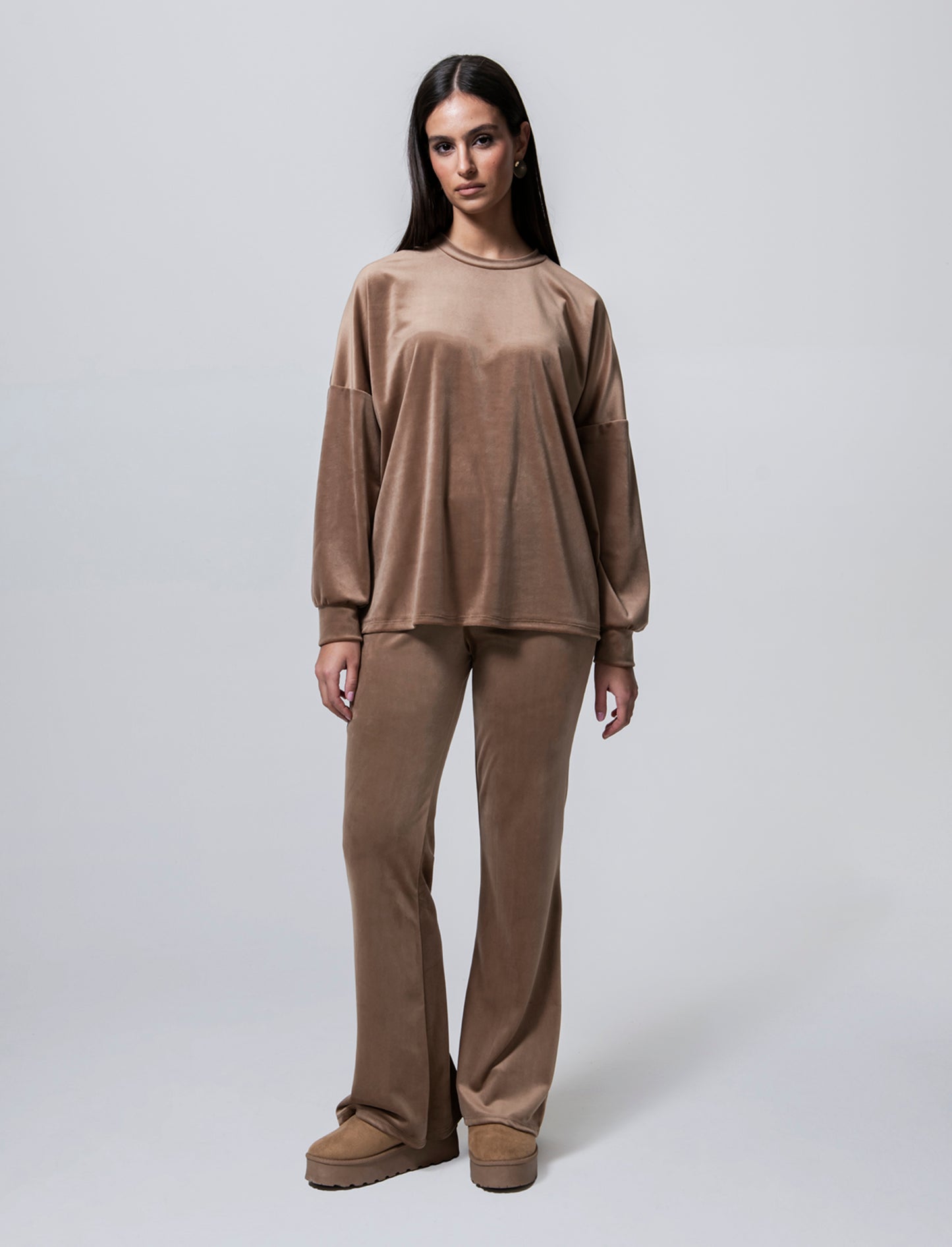 Pantalone in ciniglia con elastico in vita - Cammello