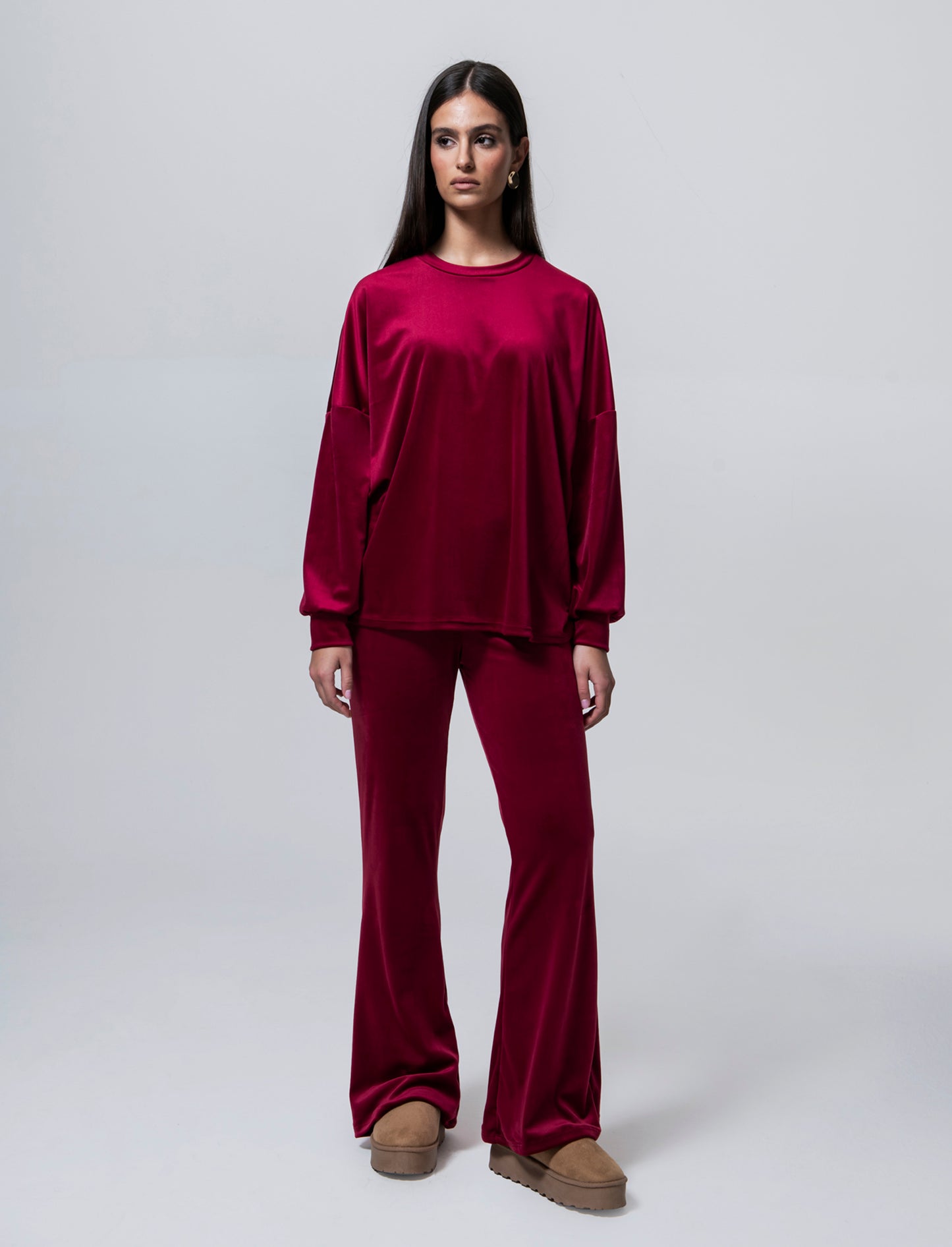 Pantalone in ciniglia con elastico in vita - Bordeaux