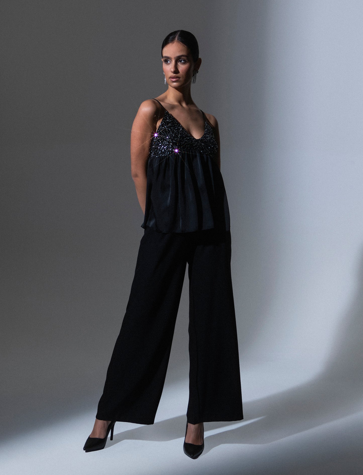 Pantalone palazzo con pinces - Nero