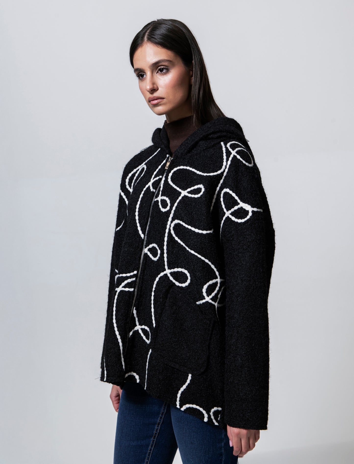 Cappotto con zip over size - Nero