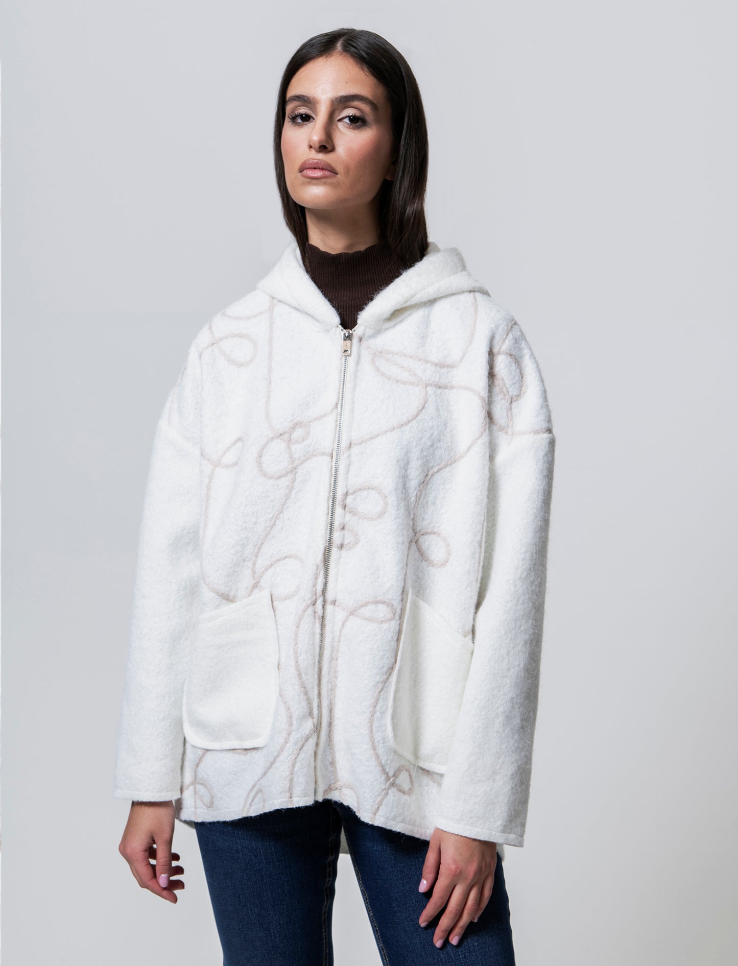 Cappotto con zip over size - Bianco