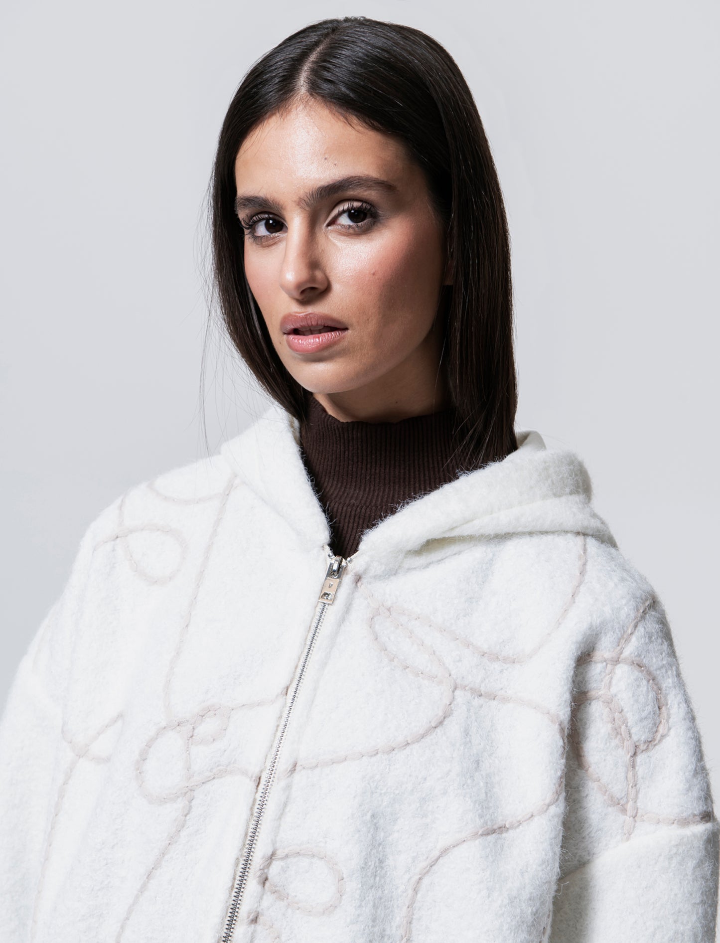 Cappotto con zip over size - Bianco