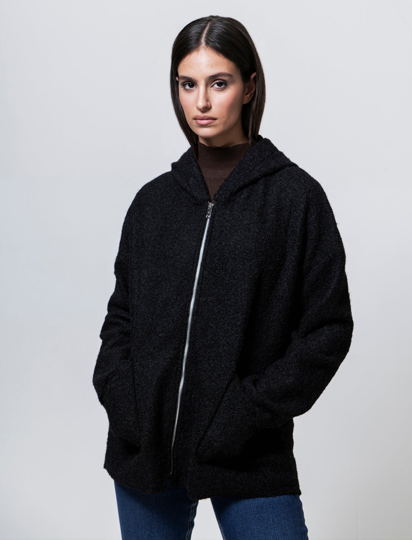 Cappotto con zip oversize - Nero