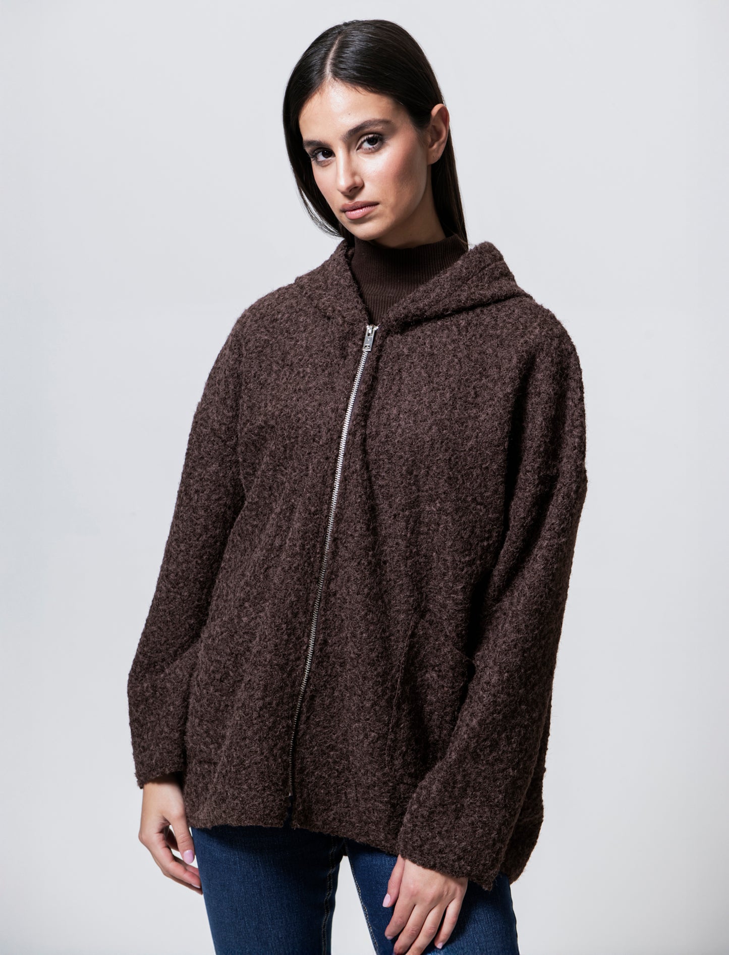 Cappotto con zip oversize - Moro