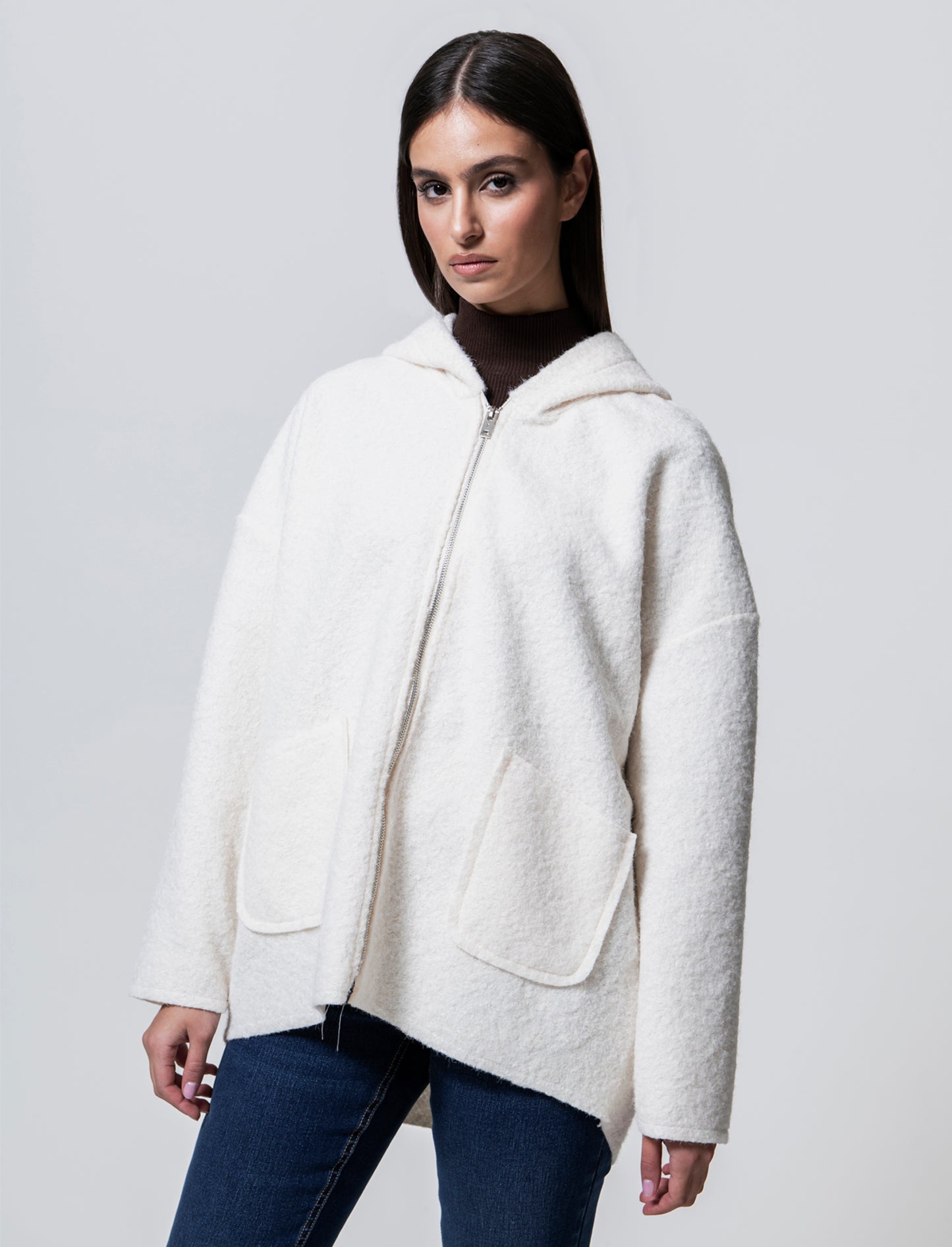 Cappotto con zip oversize - Bianco panna