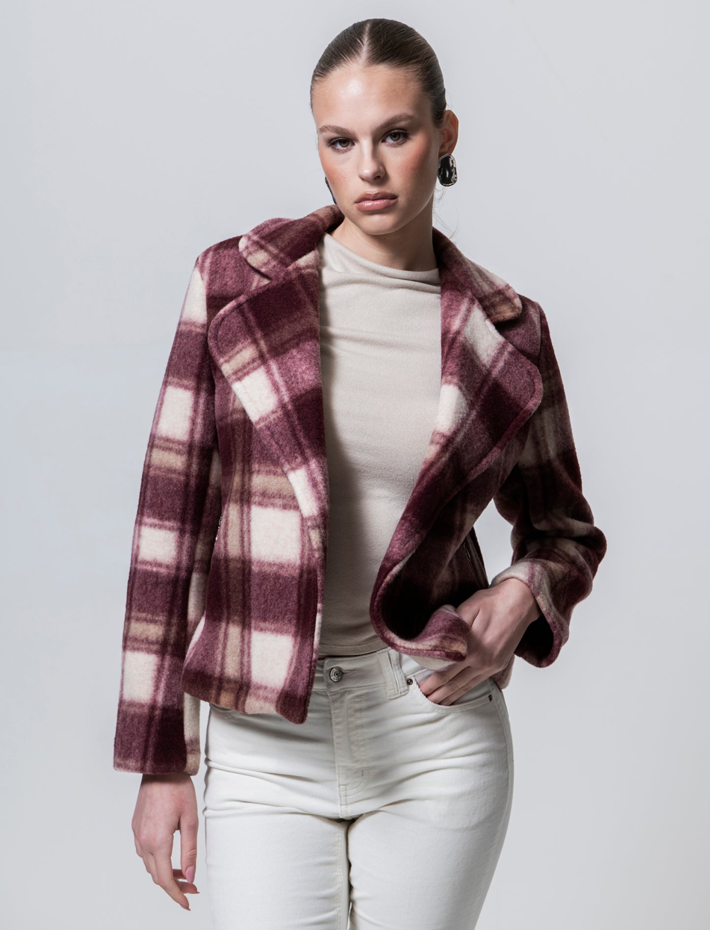 Giacca in maglia a fantasia quadri - Bordeaux