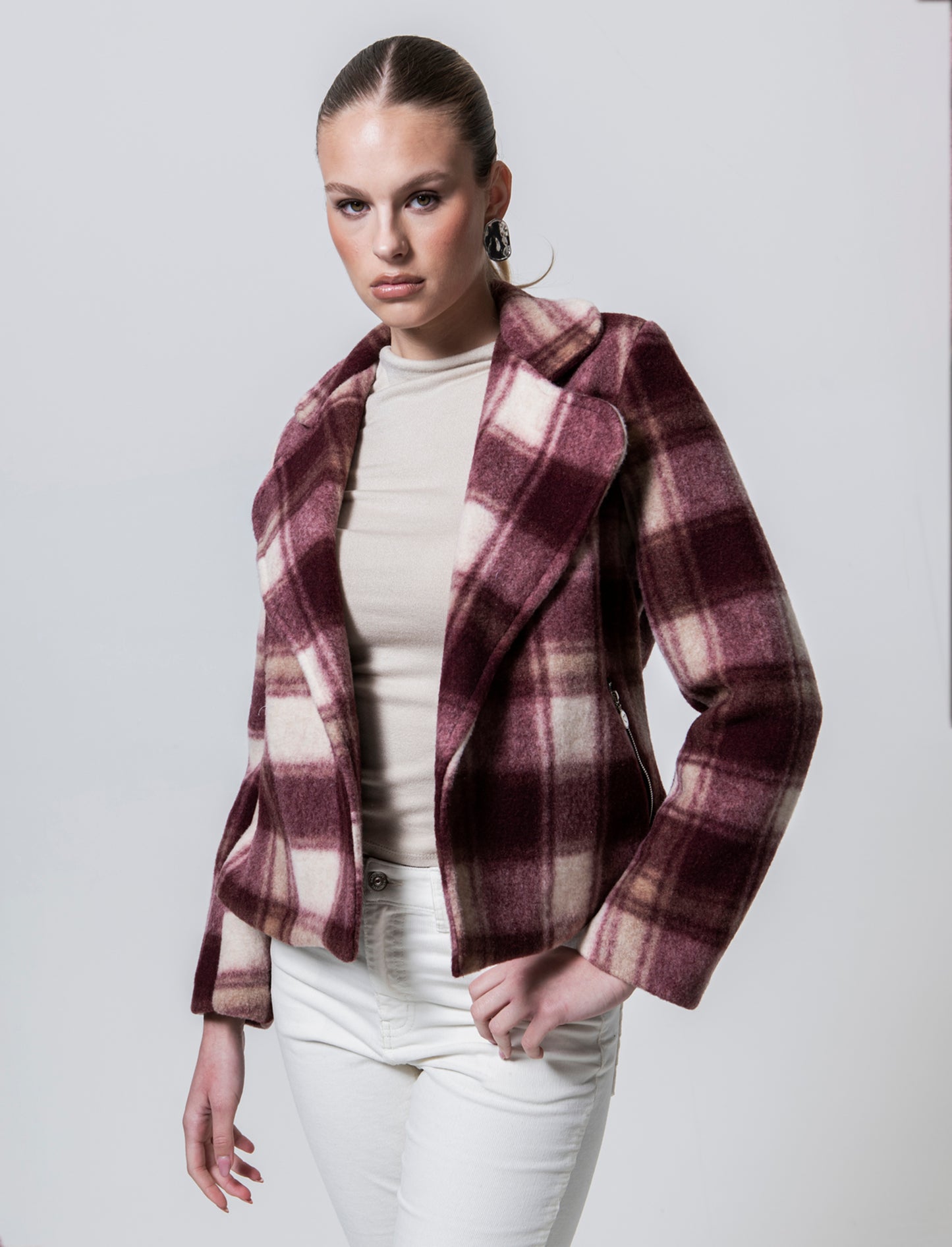 Giacca in maglia a fantasia quadri - Bordeaux