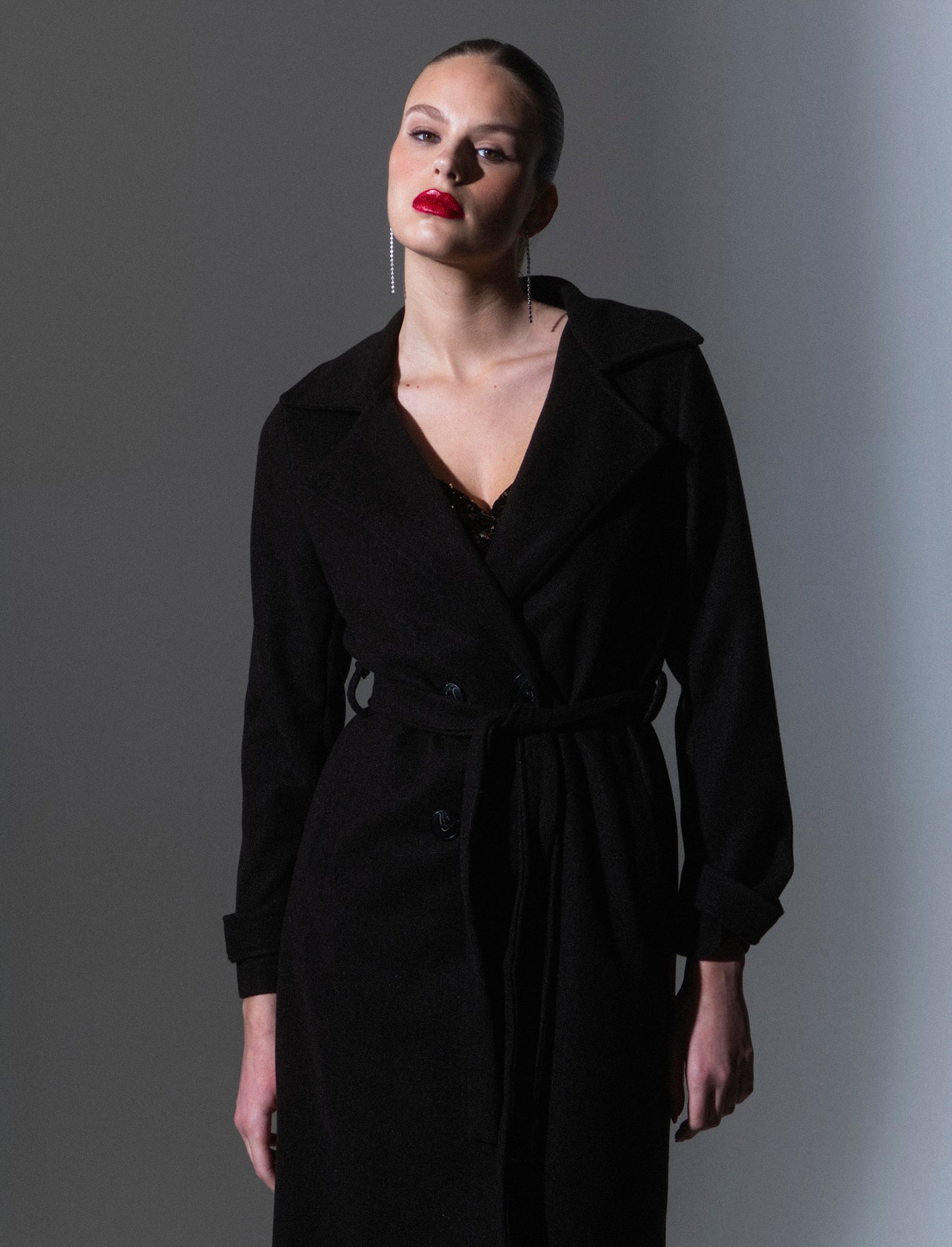 Cappotto trench doppiopetto con cintura - Moro