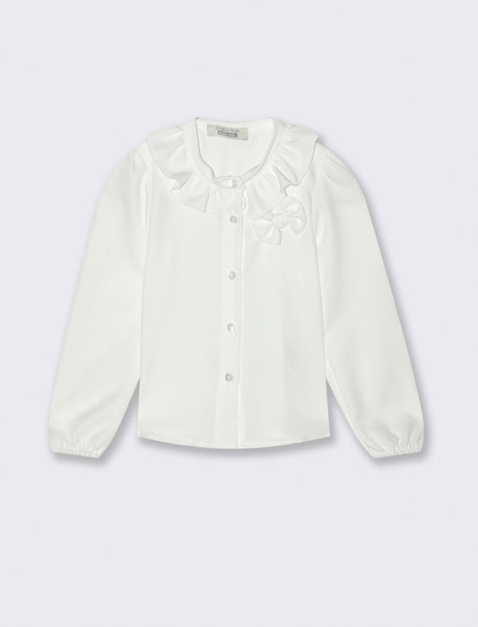 Camicia con rouche e fiocco - Bianco