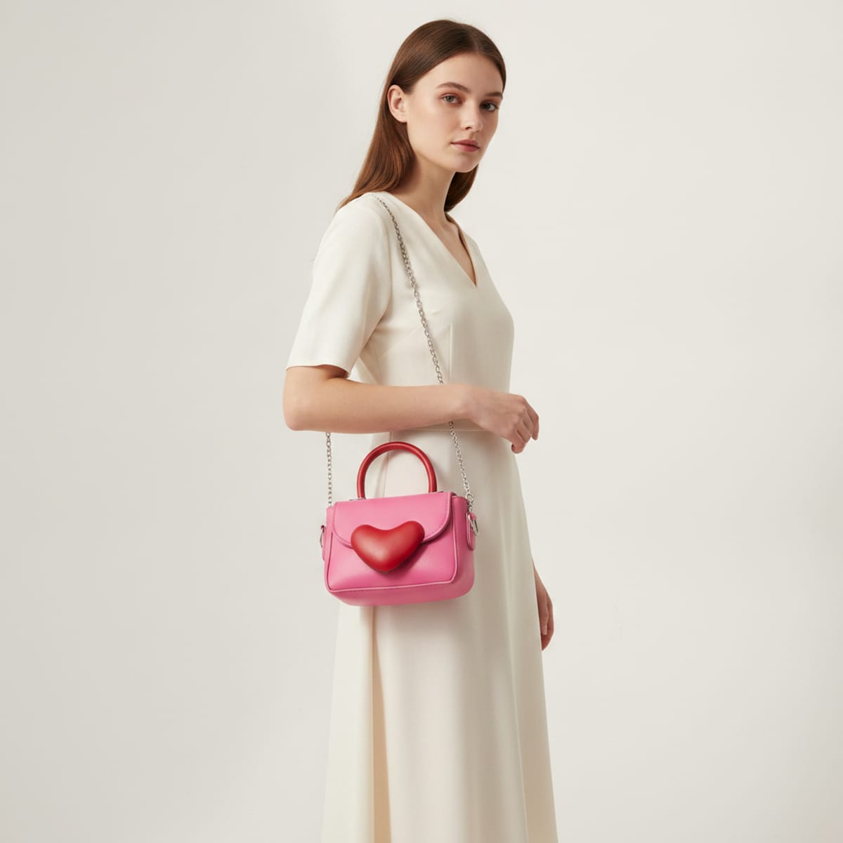 Borsetta con chiusura a cuore elegante - Fuxia