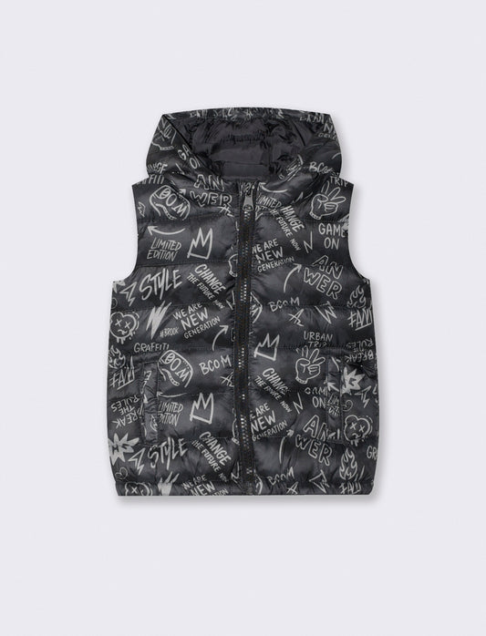 Gilet imbottito con cappuccio e tasche - Fantasia