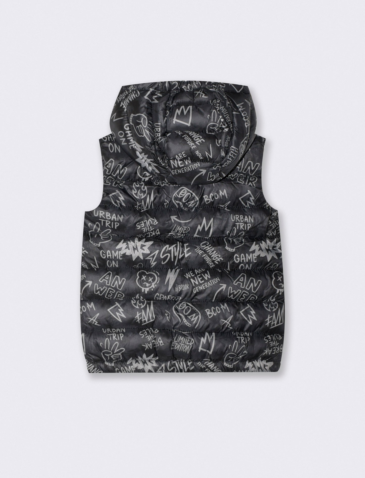 Gilet imbottito con cappuccio e tasche - Fantasia