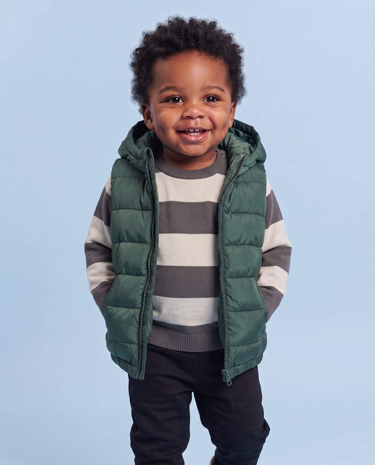 Padded vest with hood and pockets - Green