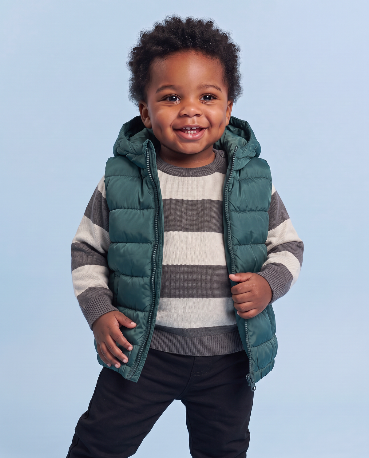 Padded vest with hood and pockets - Green