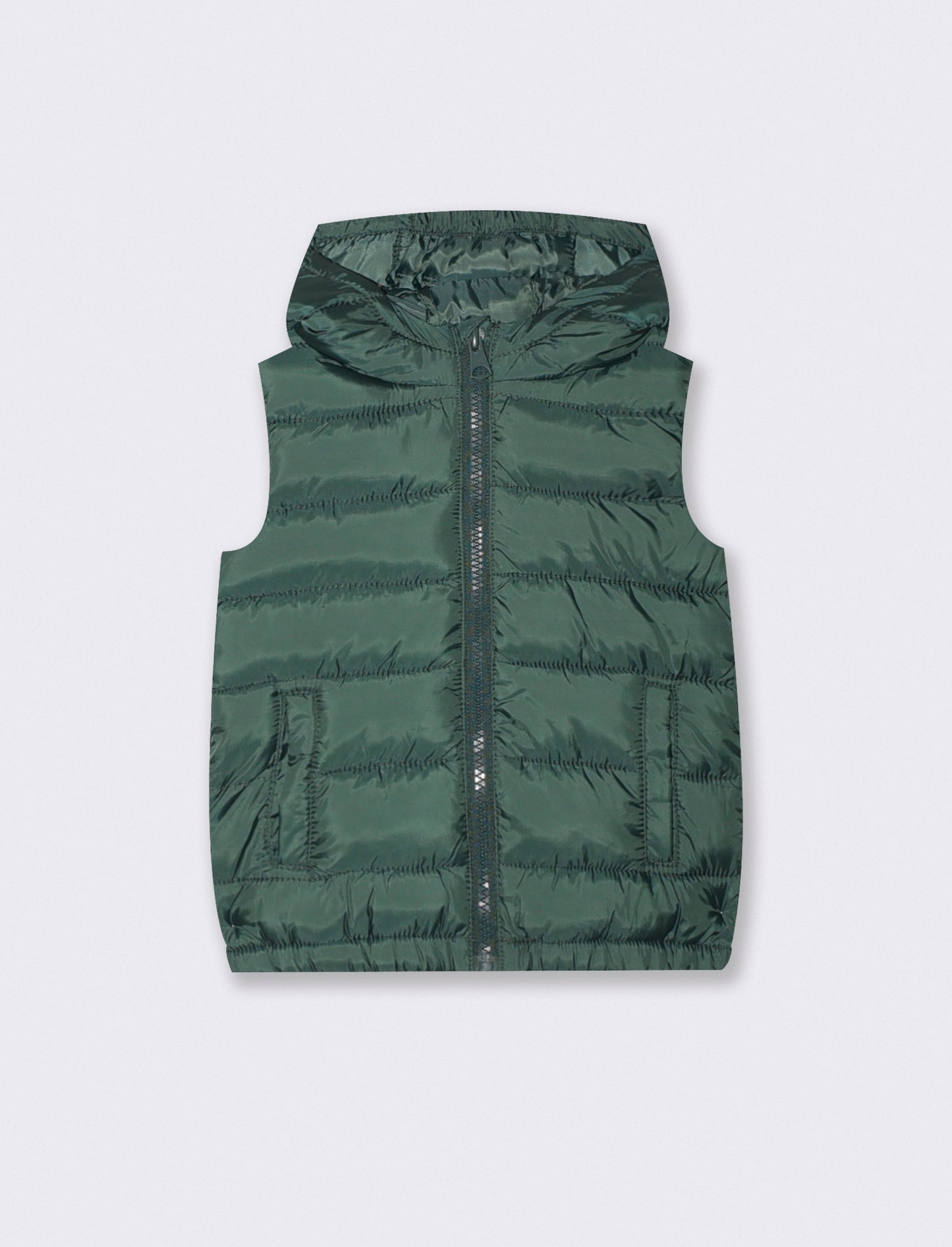 Gilet imbottito con cappuccio e tasche - Verde abete