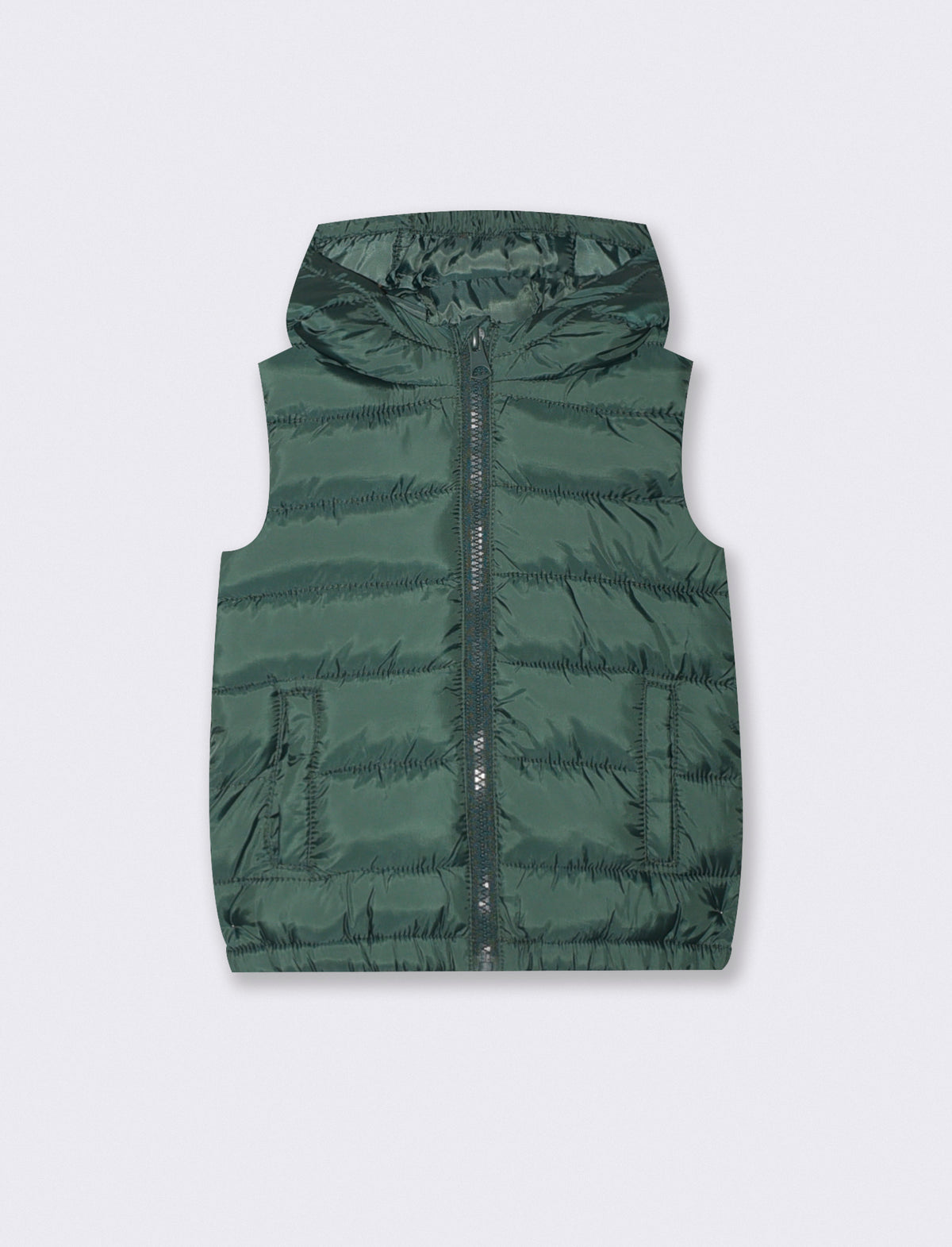 Padded vest with hood and pockets - Green