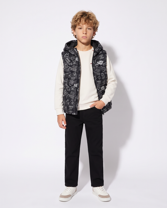 Padded vest with hood and pockets - Multicolor