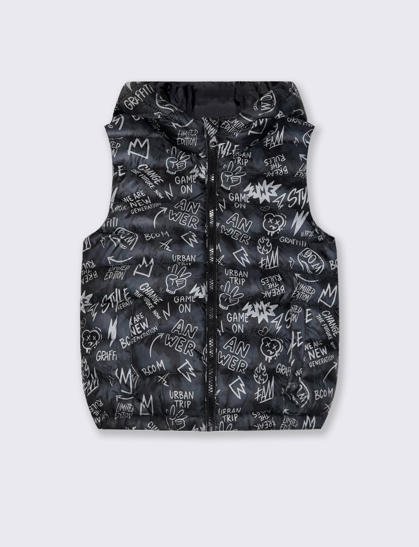 Padded vest with hood and pockets - Multicolor