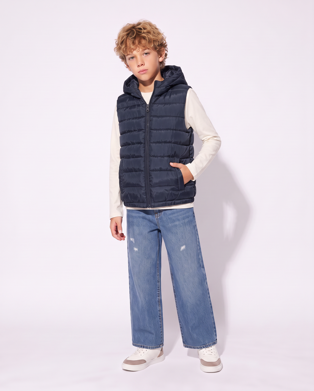 Gilet imbottito con cappuccio e tasche - Blu