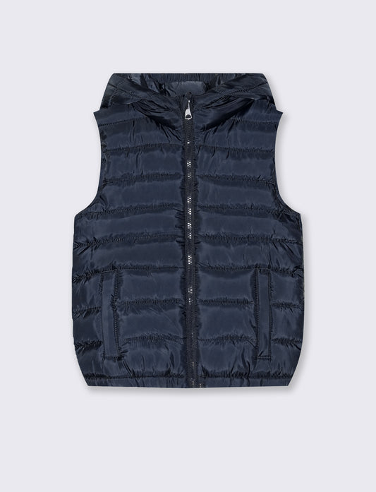 Padded vest with hood and pockets - Blue