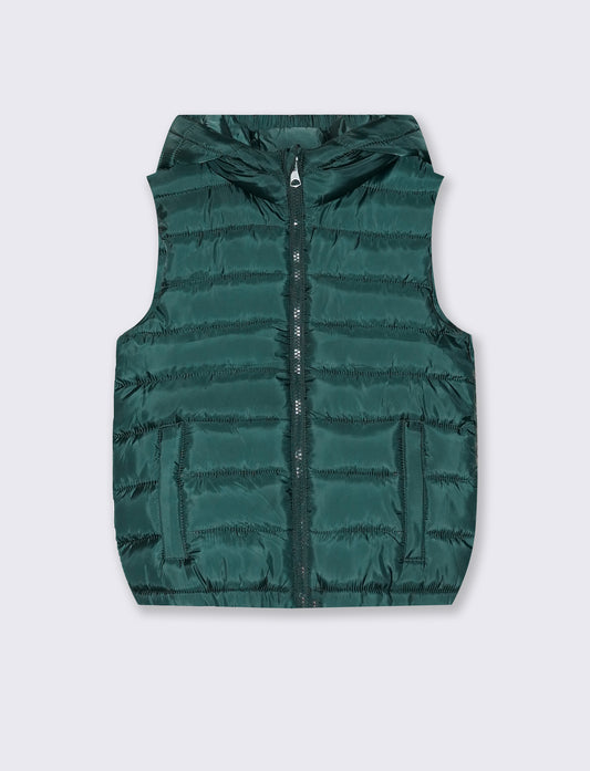 Padded vest with hood and pockets - Green