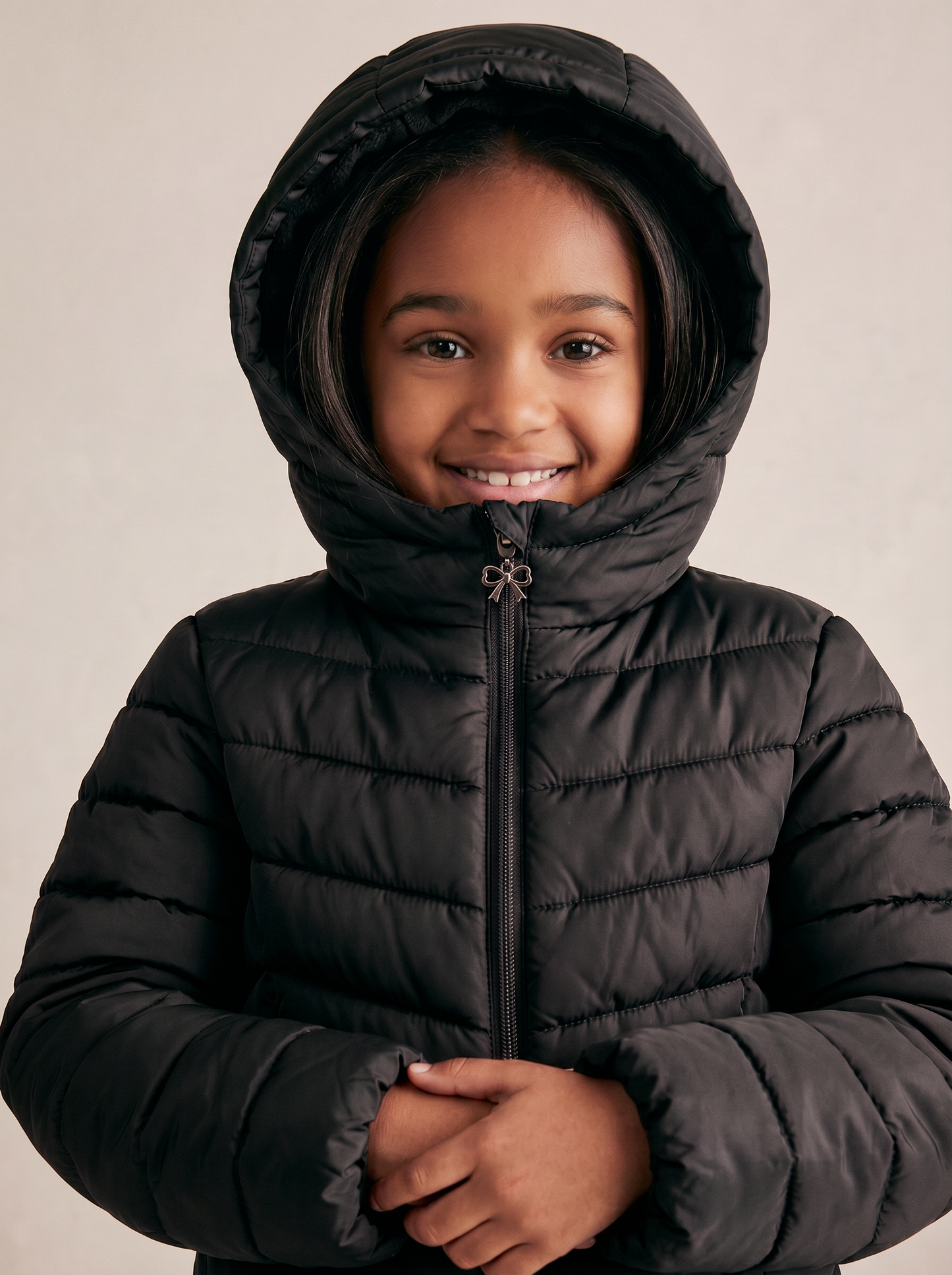 Padded jacket with hood and pockets - Black