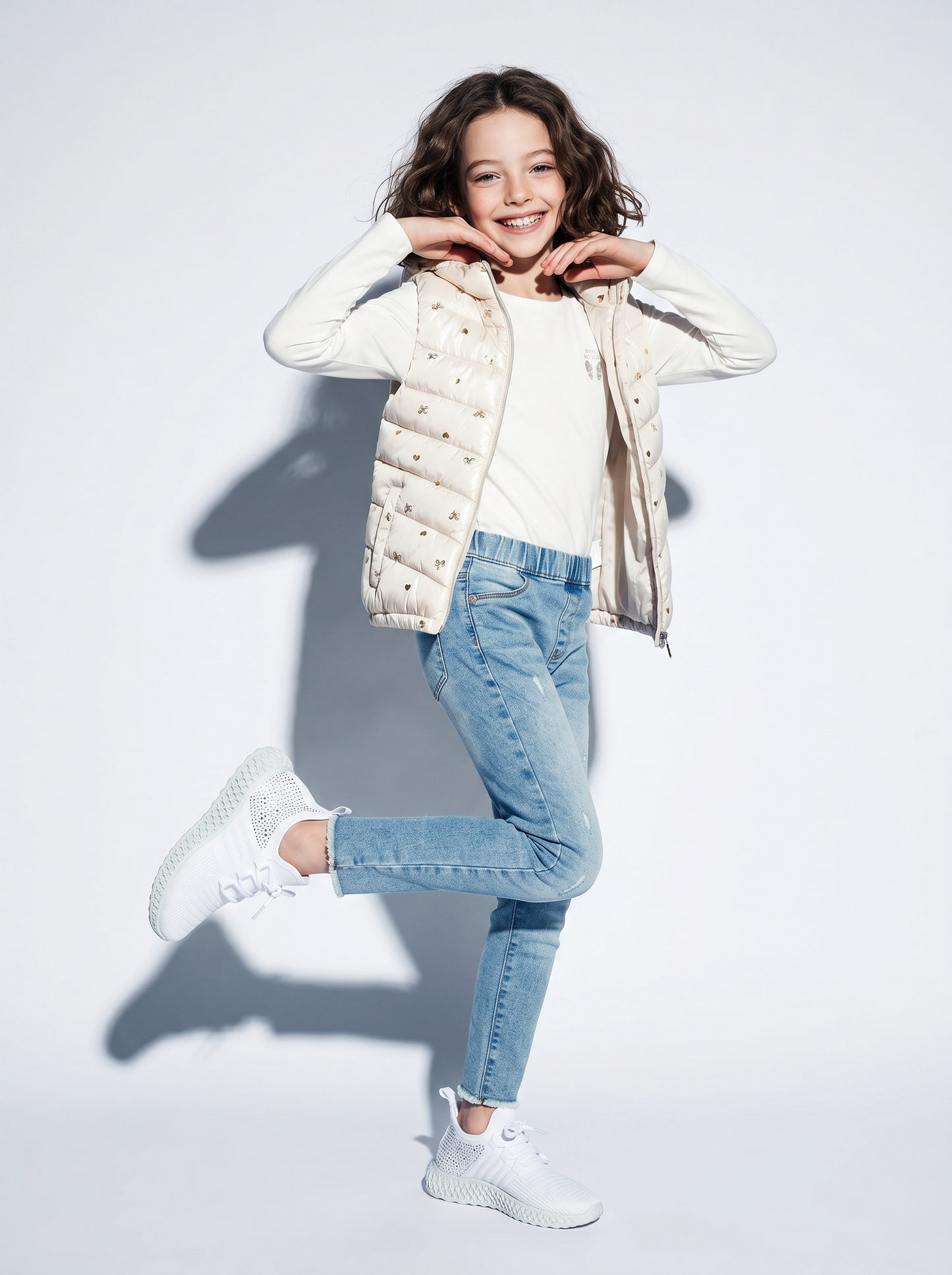 Gilet imbottito con cappuccio e tasche - Fantasia