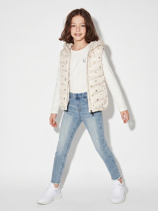 Gilet imbottito con cappuccio e tasche - Fantasia