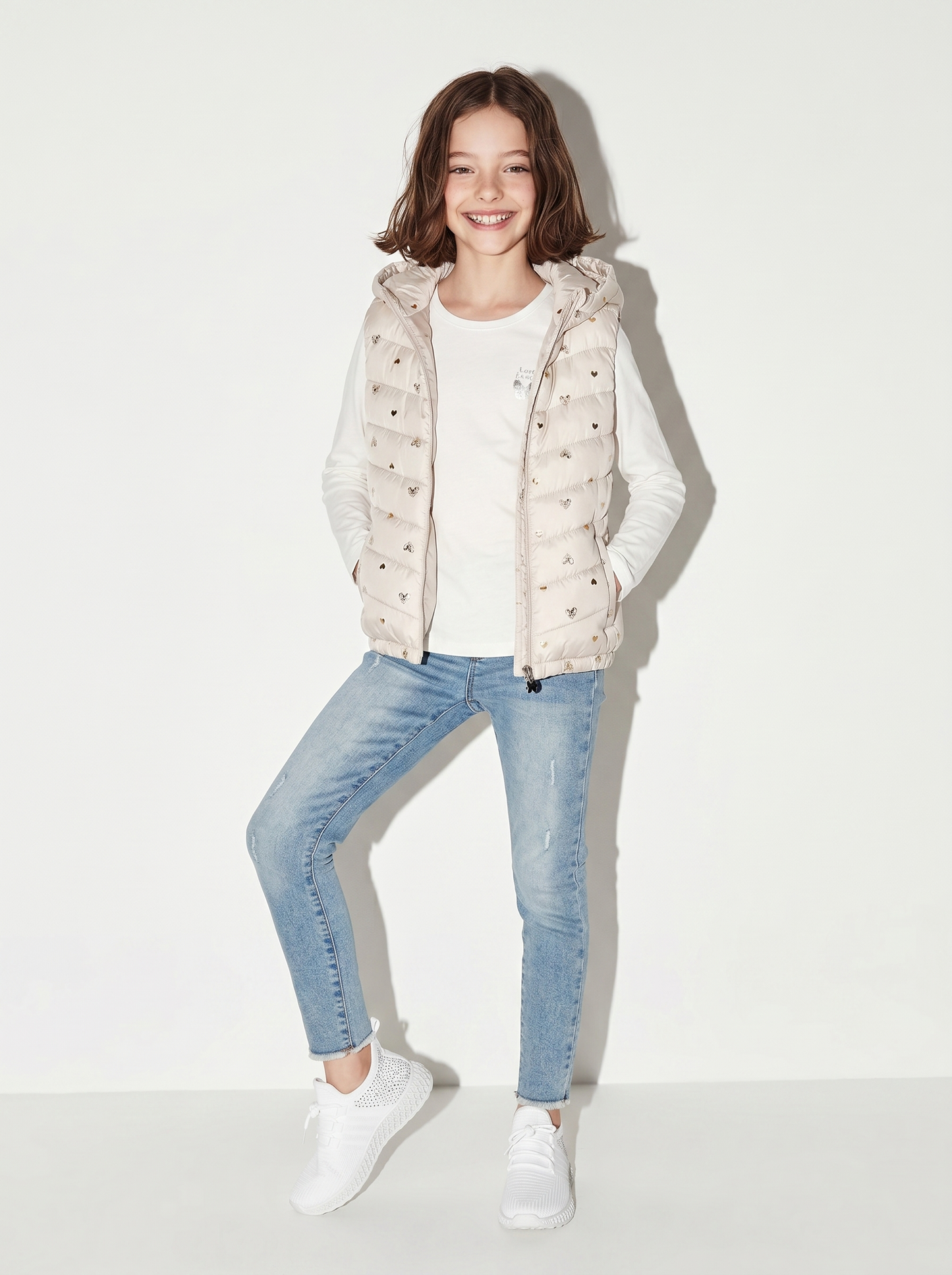 Gilet imbottito con cappuccio e tasche - Fantasia