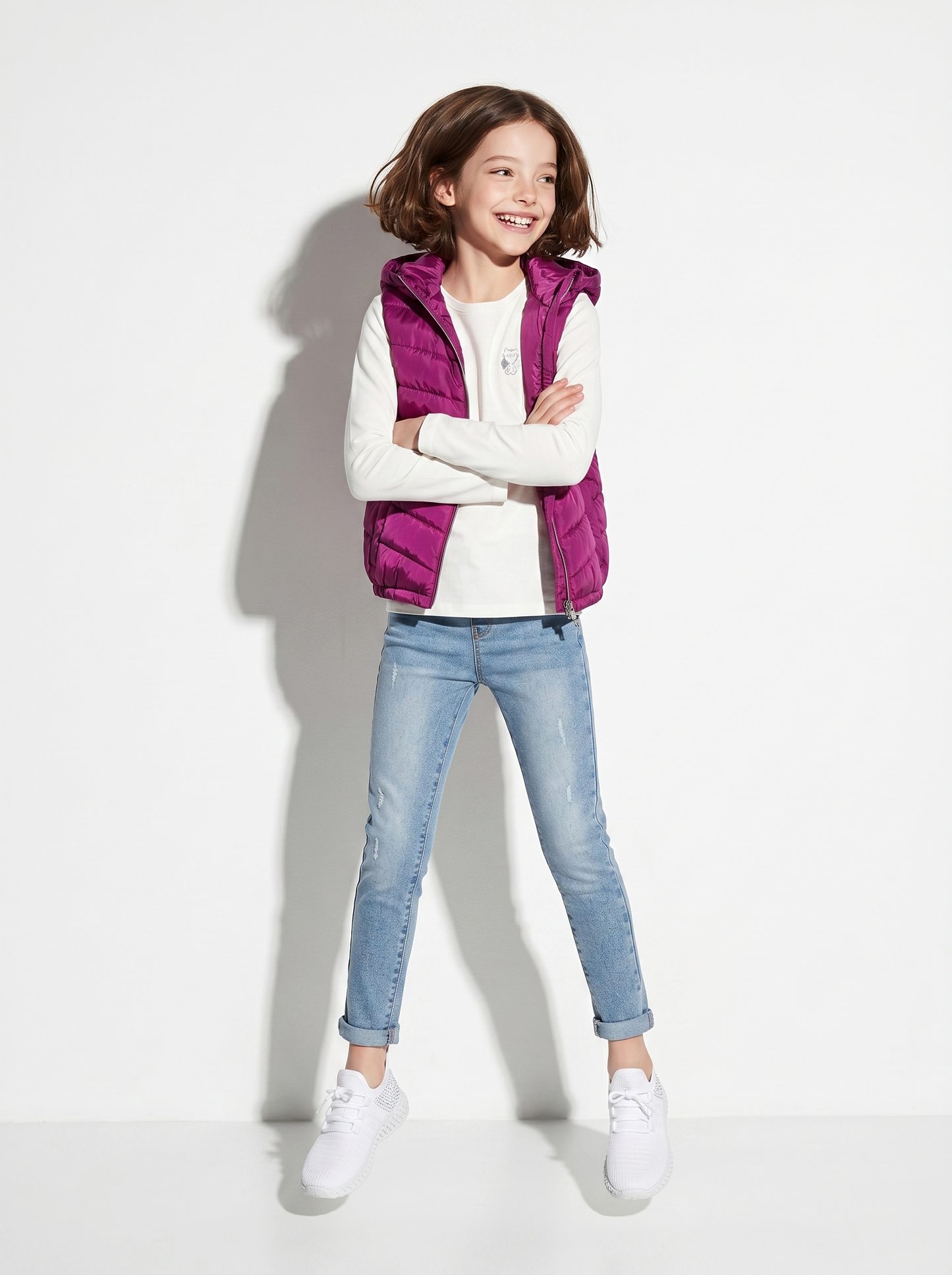 Gilet imbottito con cappuccio e tasche - Fuxia azalea