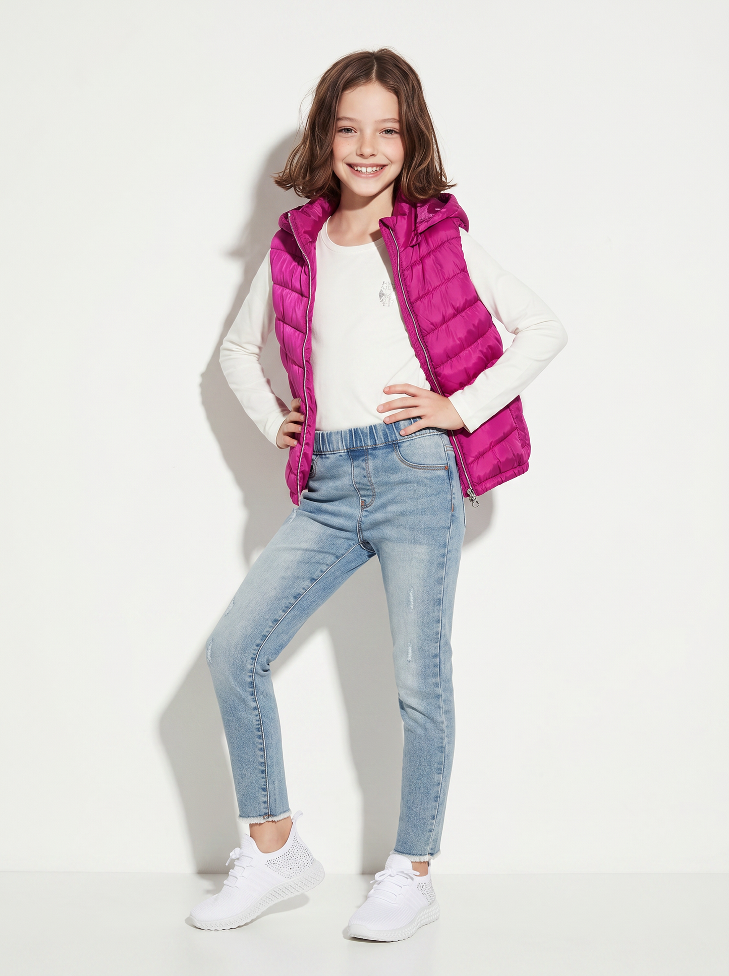 Gilet imbottito con cappuccio e tasche - Fuxia azalea