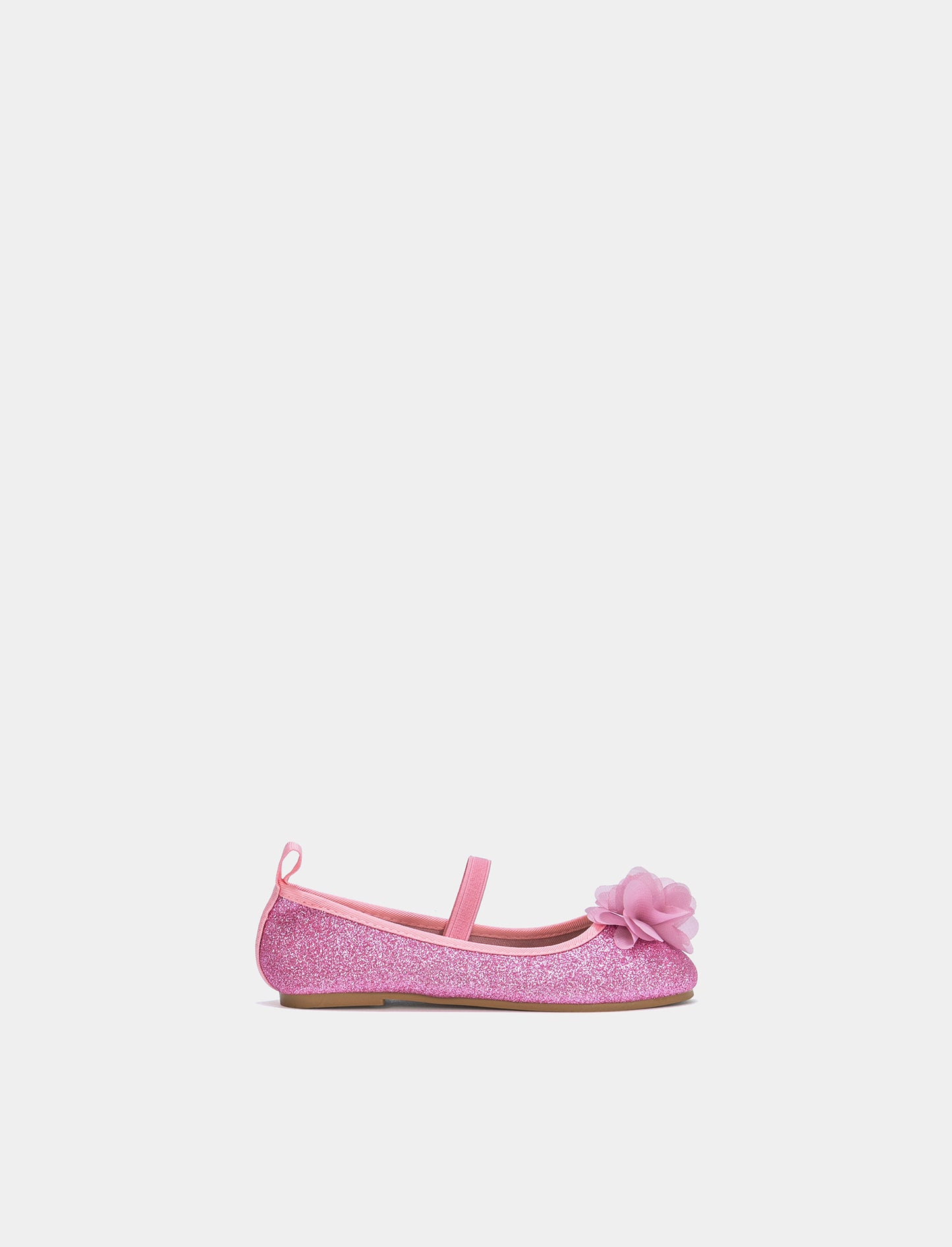 Sparkling Polyurethane Ballet Flats with Bow - Pink