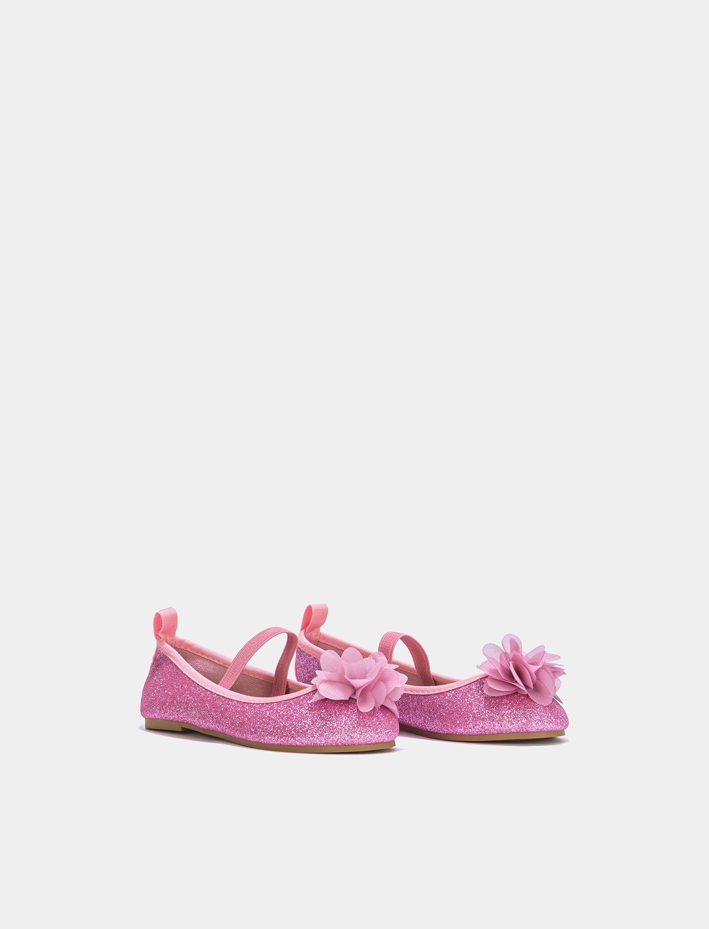 Sparkling Polyurethane Ballet Flats with Bow - Pink