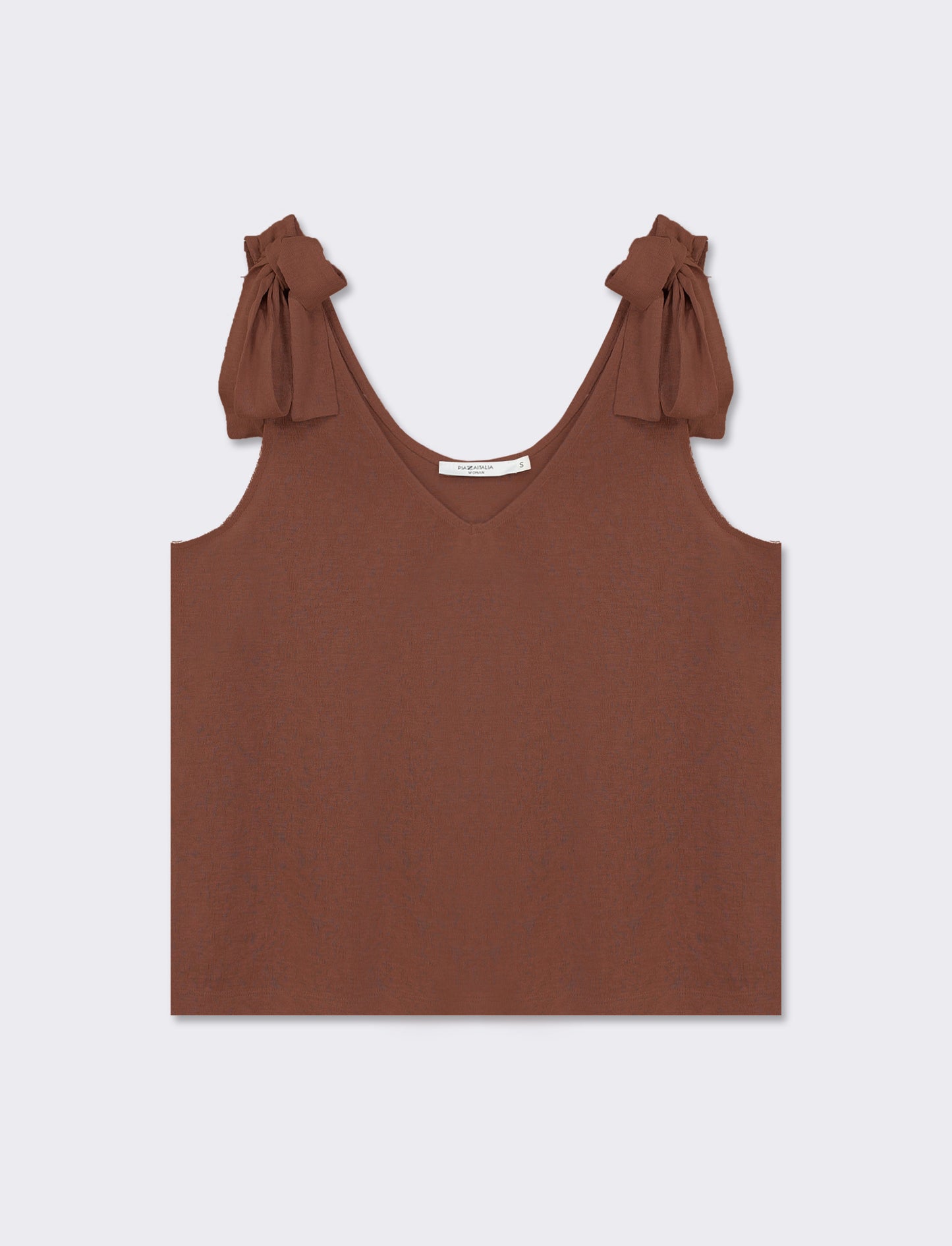 Top in tessuto slub con fiocchi sulle spalle - Cacao