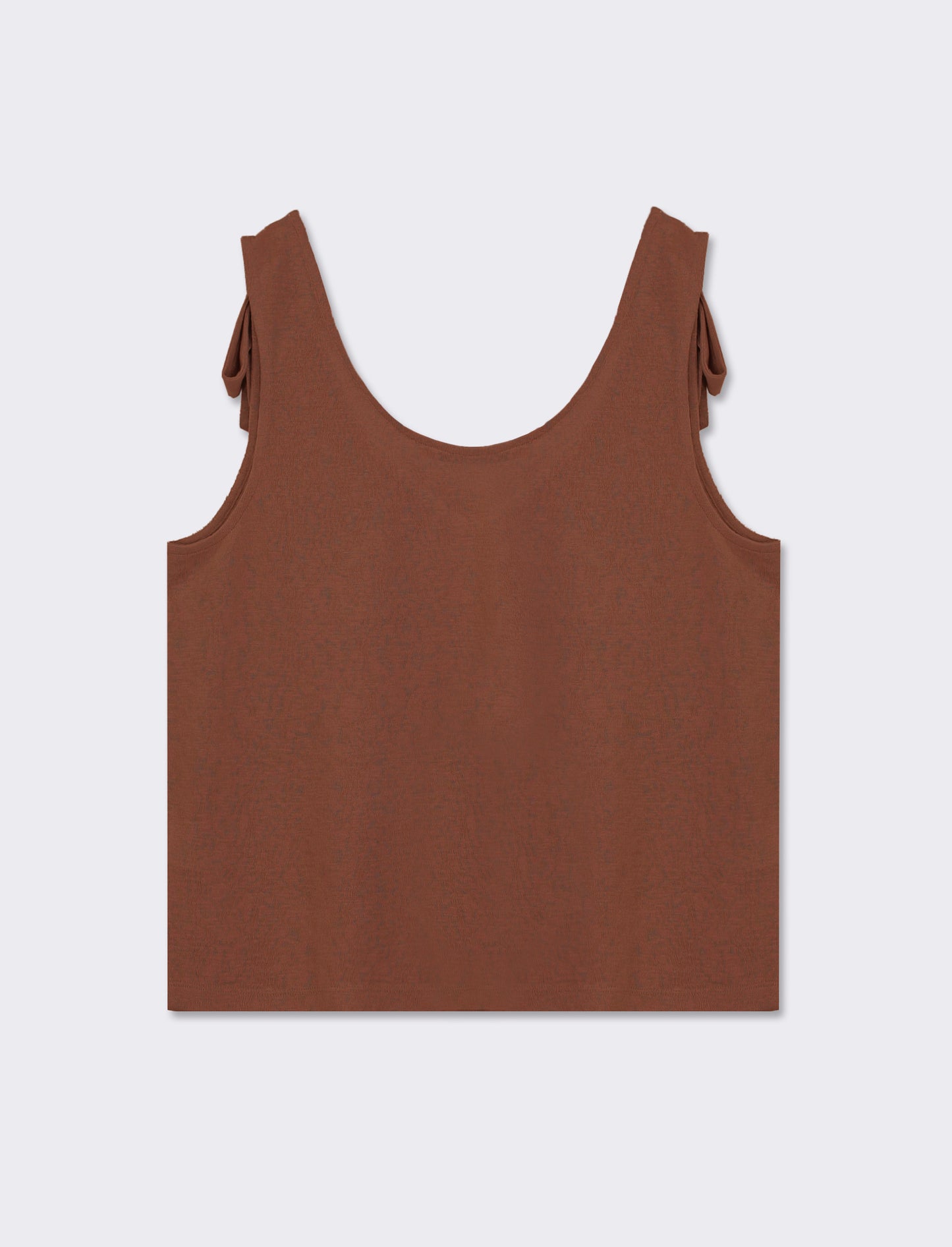 Top in tessuto slub con fiocchi sulle spalle - Cacao