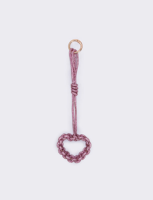 Portachiavi cuore tubolare con strass - Rosa