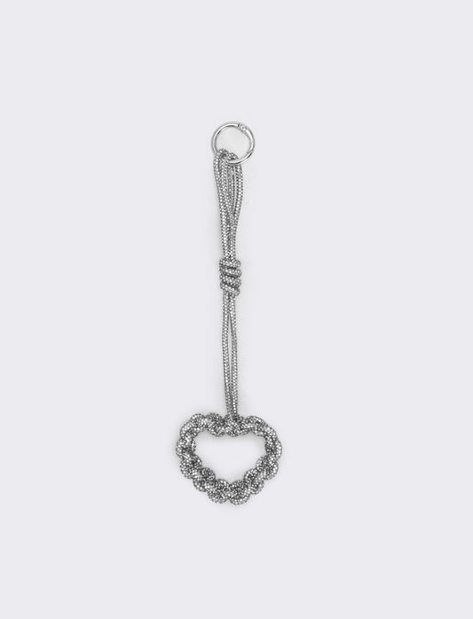 Portachiavi cuore tubolare con strass - Argento