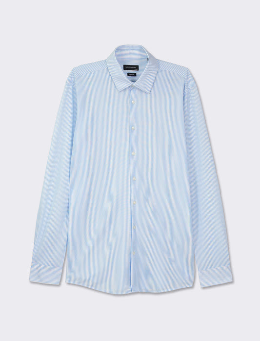 Structured Striped Regular Fit Shirt - Italian Collar - Sky blue