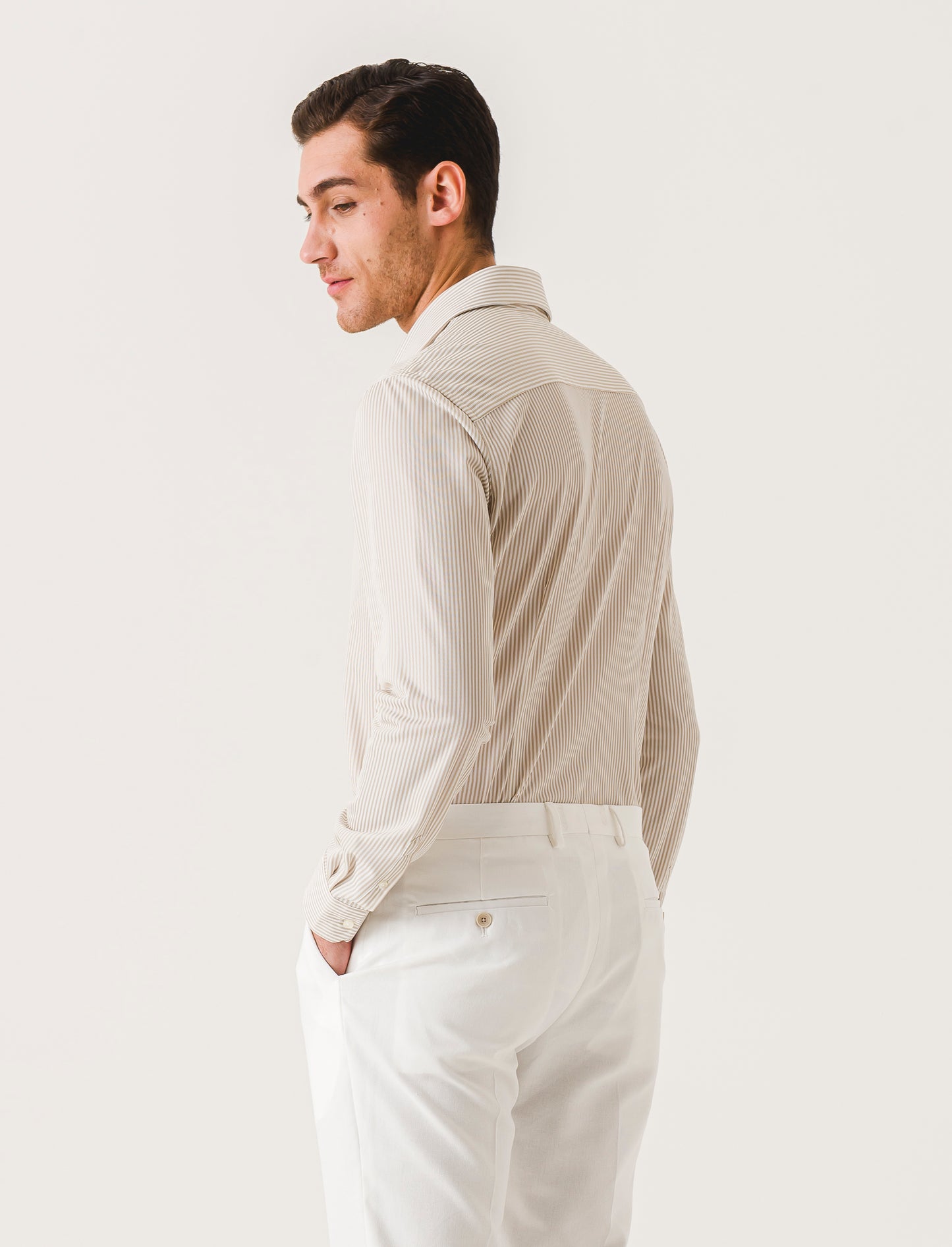 Structured Striped Regular Fit Shirt - Italian Collar - Beige