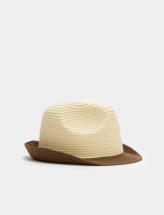 Bicolor Wide Brim Men's Hat - Brown