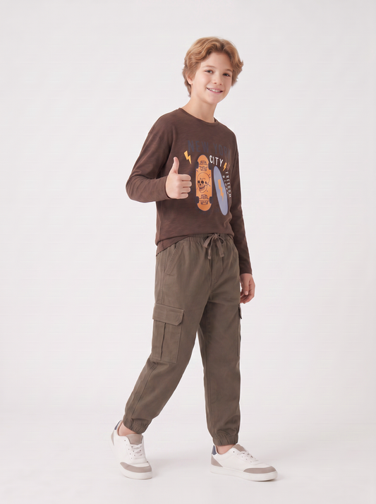 Twill cargo pants for leisure - Brown